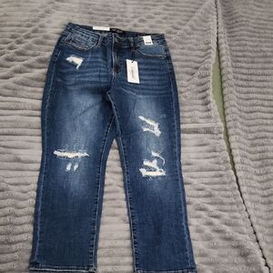 Judy Blue Dark Blue Distressed Straight Leg Jeans